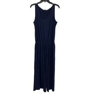 Zenana Sleeveless Jumpsuit Size Large Scoop Neck Navy Blue One Piece Modern Chic